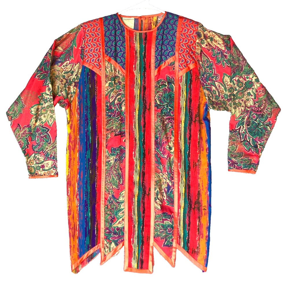 VTG Maggie Shepherd Australia Patchwork Tunic Women 10 M L Long Ethnic Mix Print